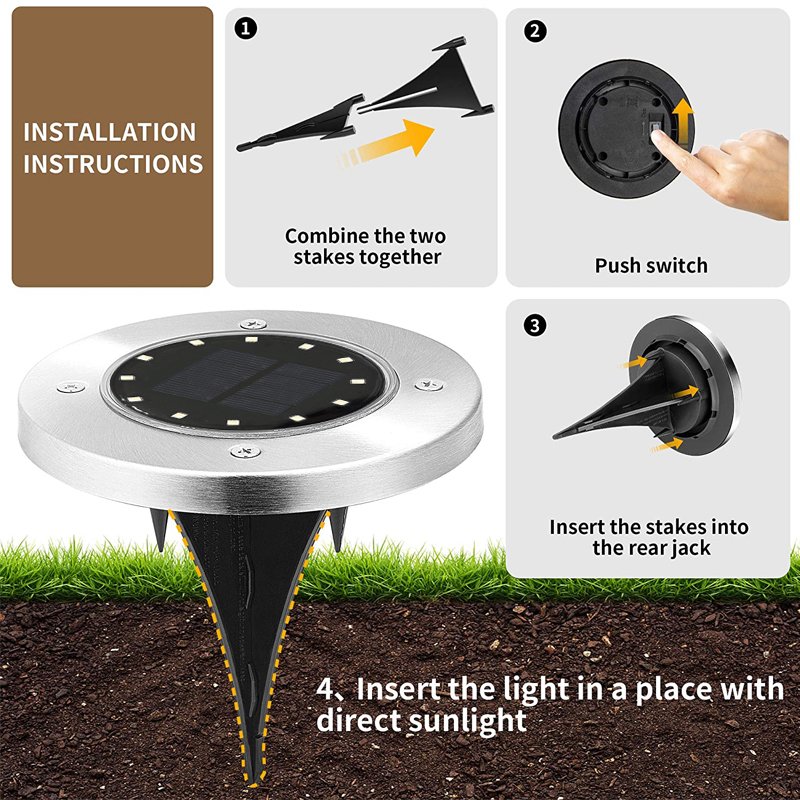 New 12 Led solar garden disk light IP67 waterproof solar lawn deck light warm white outdoor solar ground light for pathway,patio