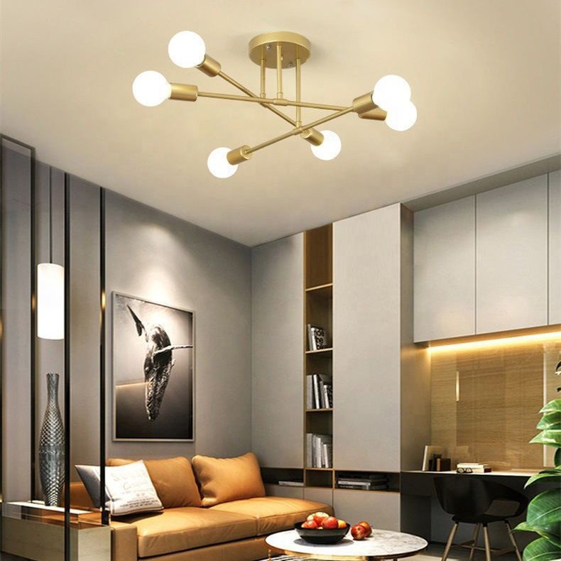 JYLIGHTING Cross-border 6 Sockets Ceiling Light Nordic Modern Home Bedroom Restaurant LED Indoor Industrial Iron Lighting