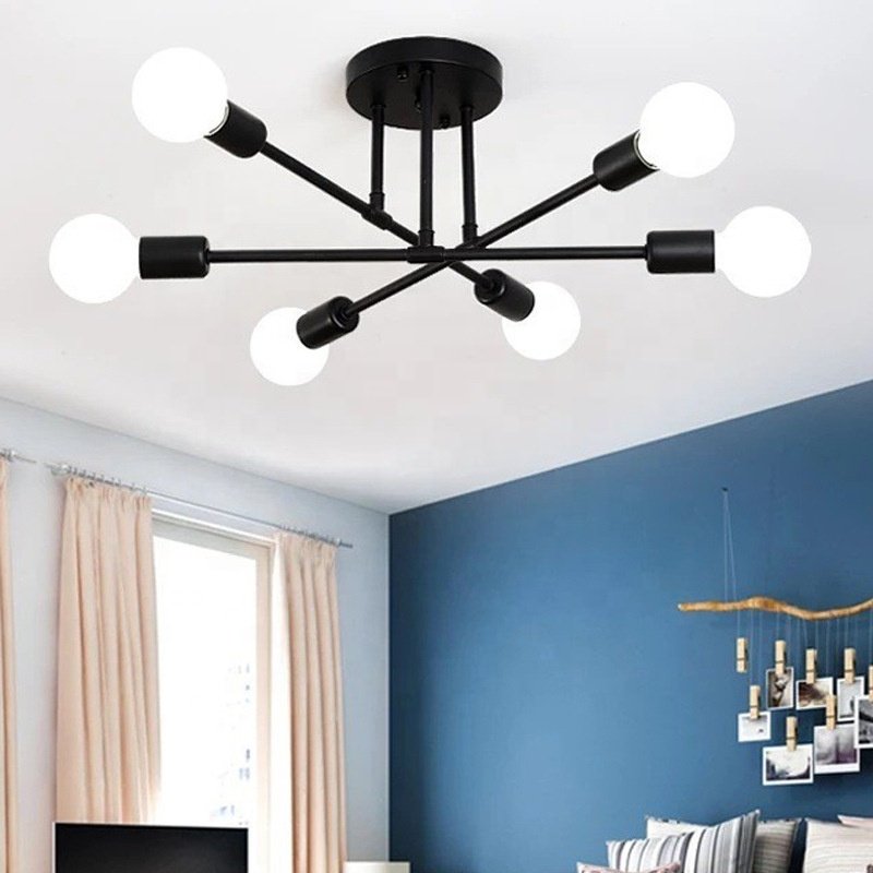 JYLIGHTING Cross-border 6 Sockets Ceiling Light Nordic Modern Home Bedroom Restaurant LED Indoor Industrial Iron Lighting