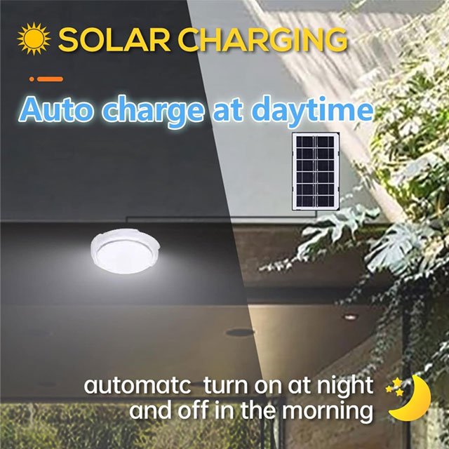 LED Outdoor Indoor Solar Ceiling Light With Remote Control Solar Circular Lamp WaterproofSolar Ceiling Lights