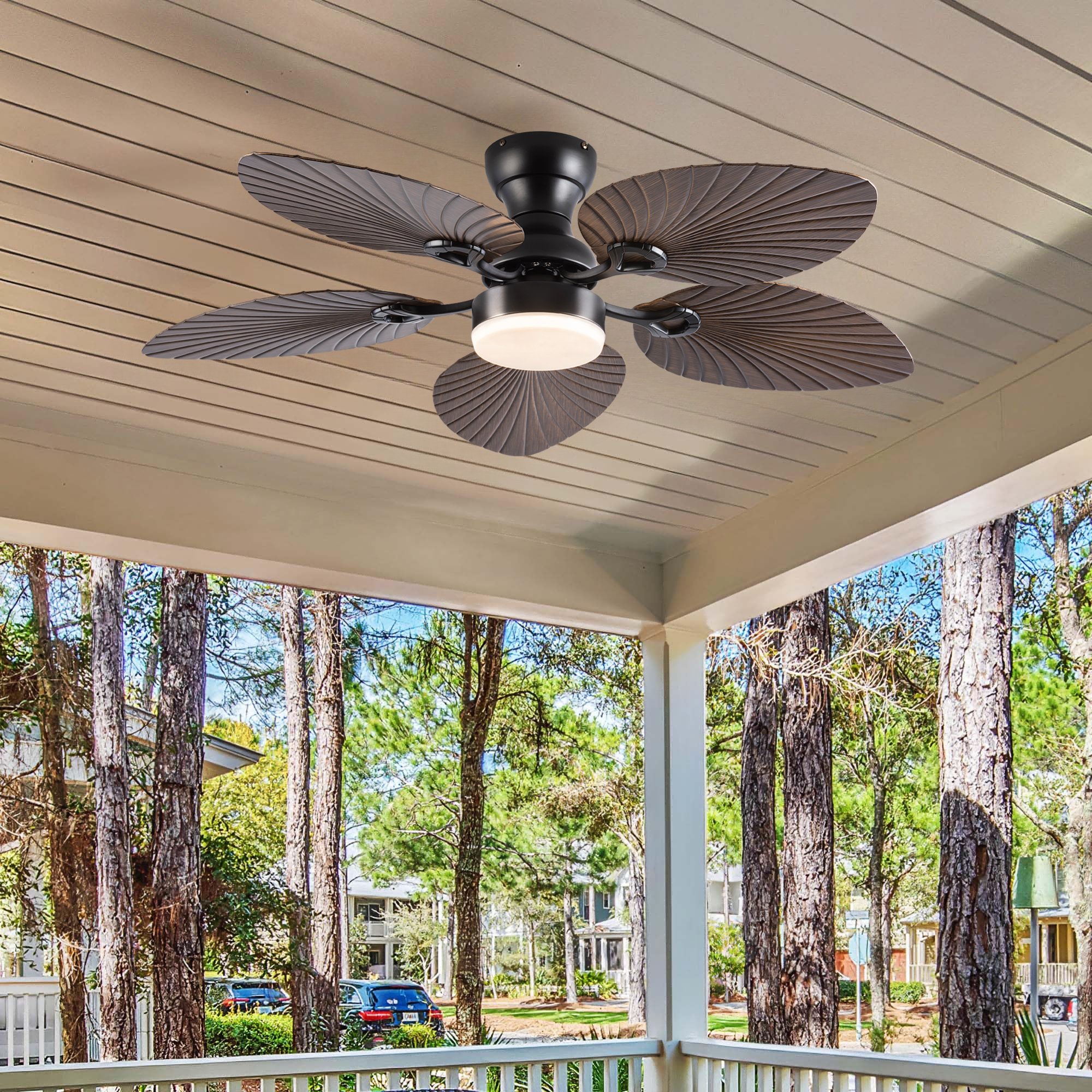 Southeast Asia Style 5 ABS Palm Blade DC Motor Remote Control Classic Ceiling Fan with Light