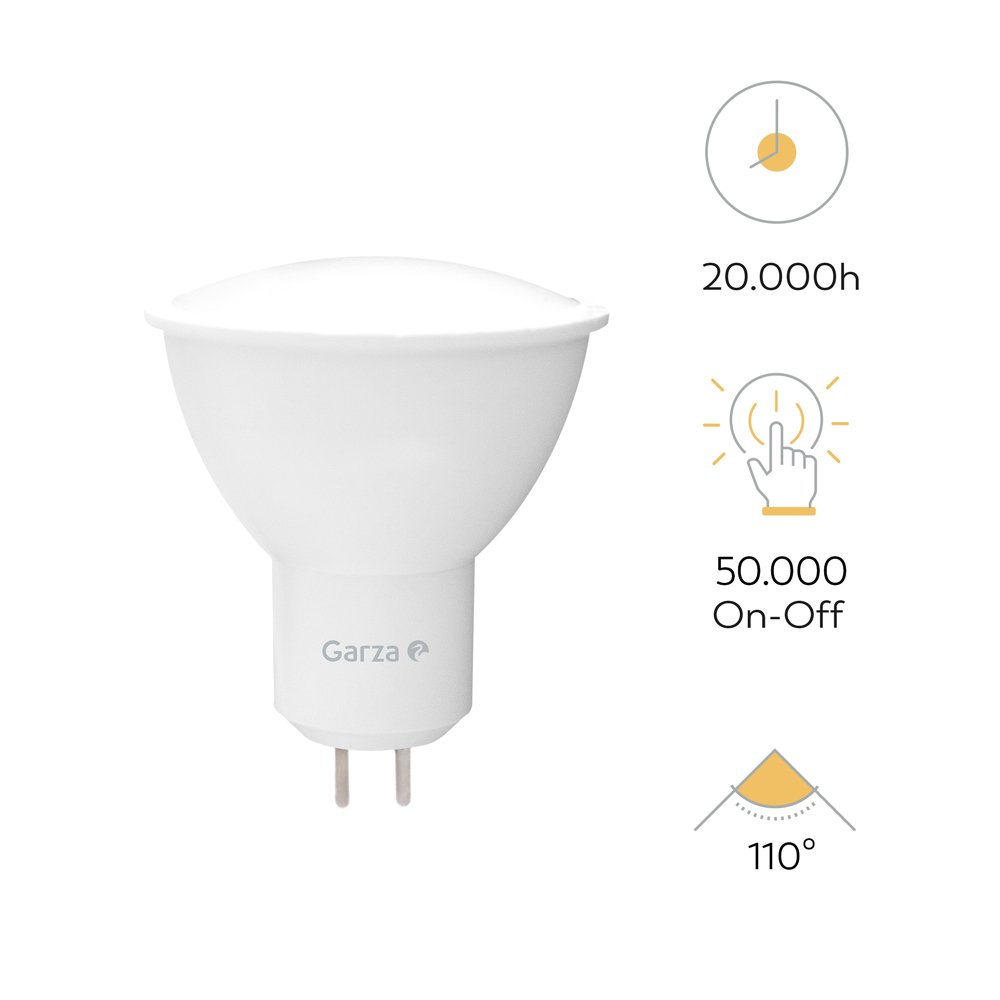 Garza 7W LED Dichroic GU5.3 Bulbs Pack 3 Warm Light (3000K) 700 lm Non Dimmable Solar Power Supply Equivalent 75W Incandescent