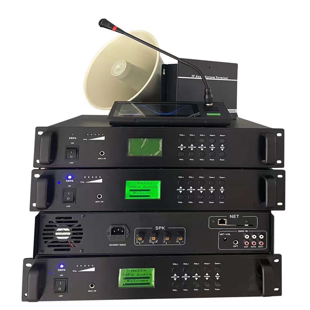 Professional audio PA system IP/SIP/TCP/IP/POE wall ceiling column horn speaker Power amplifier Microphone full set supplier