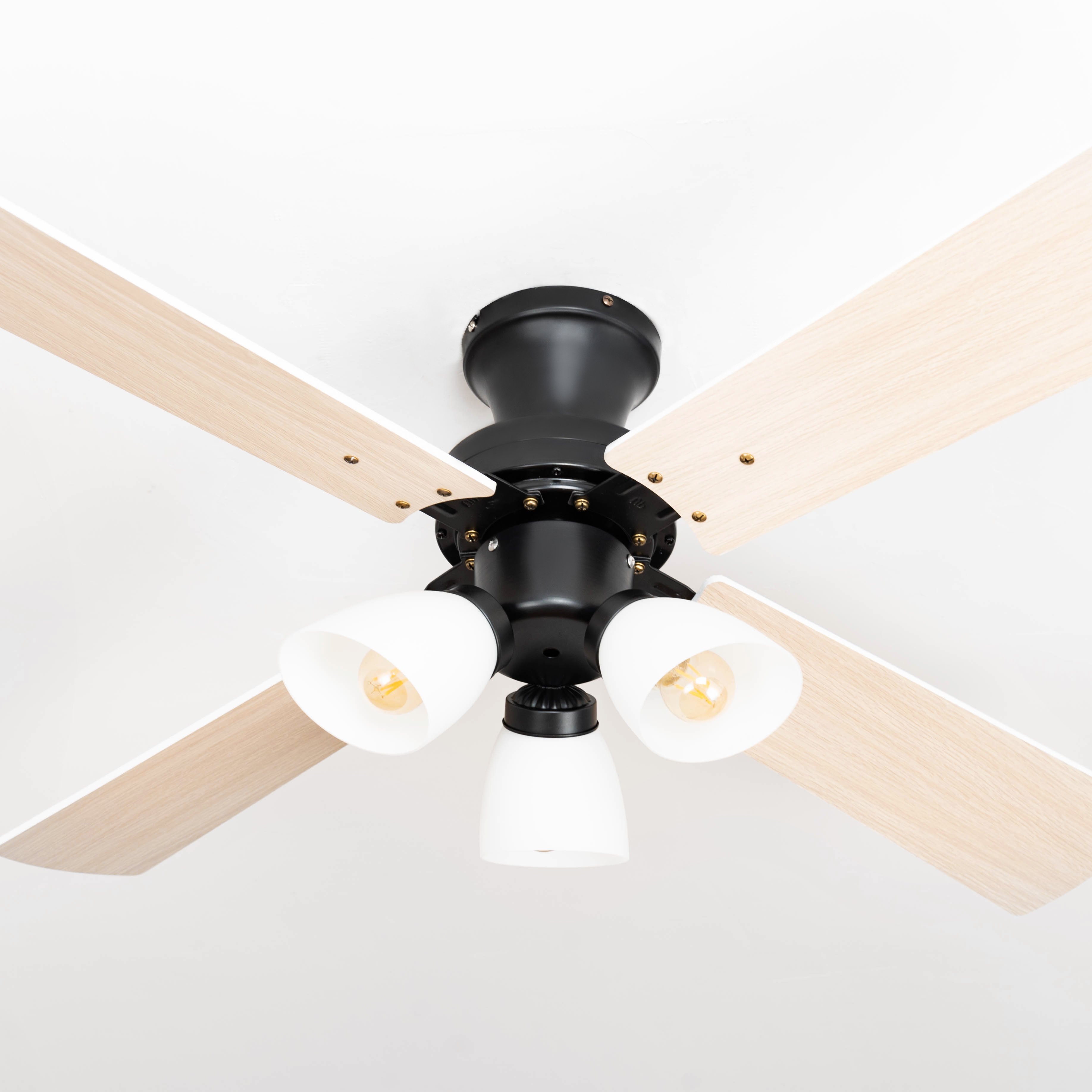ECO 52 inch modern minimalist style strong wind silent ceiling fan with three bulbs for house hold commercial industrial use