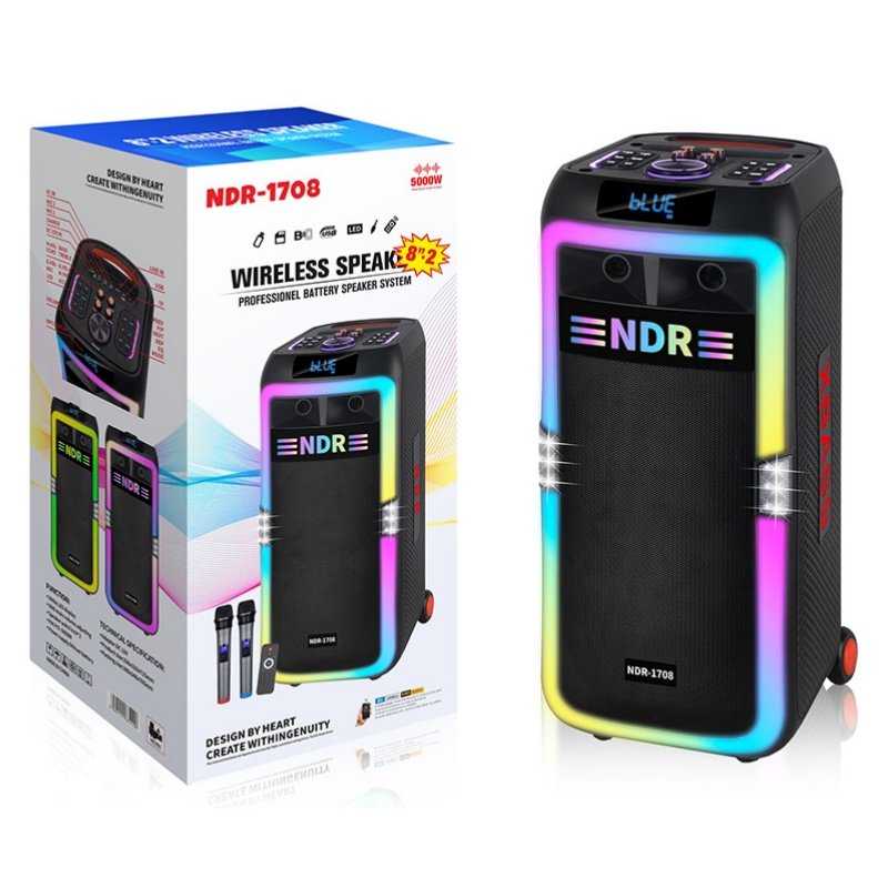 NDR NDR-1708 Professional Ceiling 80W Power Tws Outdoor Party Loud Family Karaoke Big Blue Tooth trolley Speaker Caixa De Som
