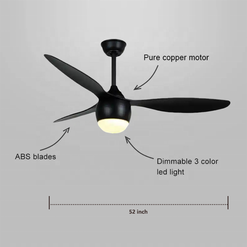 Modern Ceiling Fan light Remote Control Dc 52" Abs 3 Blade Led Home Ceiling Fan With Light