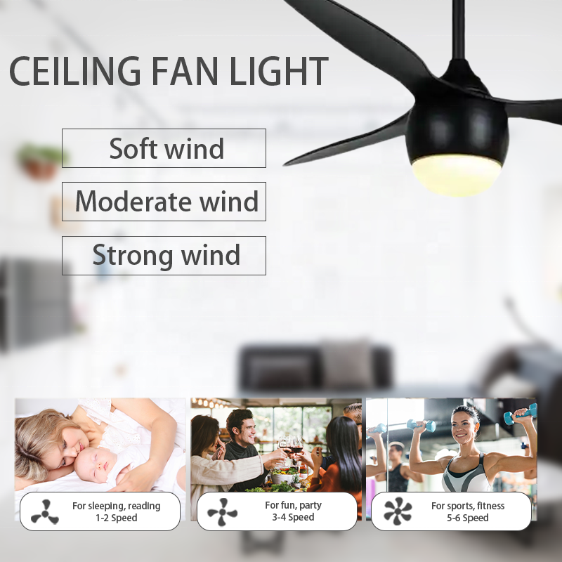 Modern Ceiling Fan light Remote Control Dc 52" Abs 3 Blade Led Home Ceiling Fan With Light