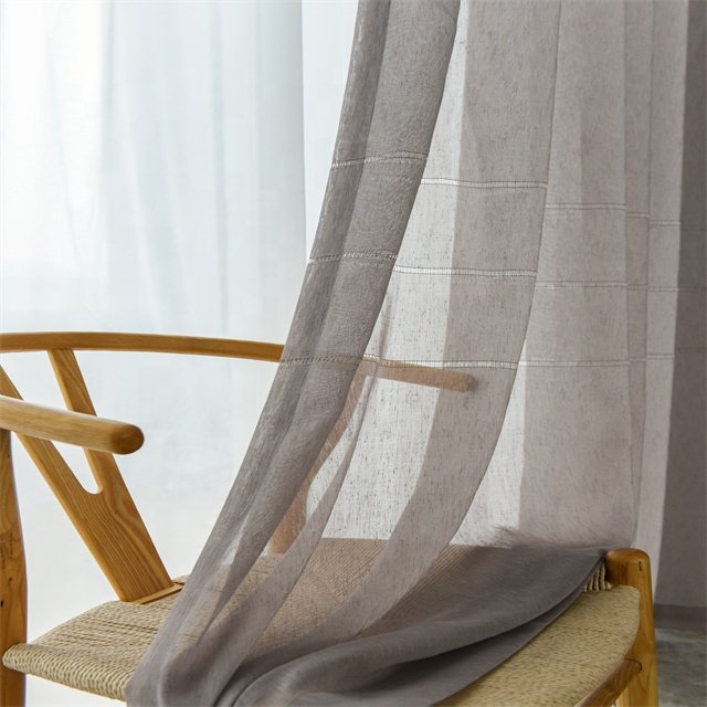 Living room bedroom balcony light gray transparent solid color ramie cotton gray curtain
