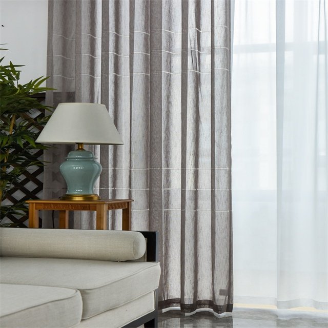Living room bedroom balcony light gray transparent solid color ramie cotton gray curtain