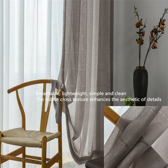 Living room bedroom balcony light gray transparent solid color ramie cotton gray curtain