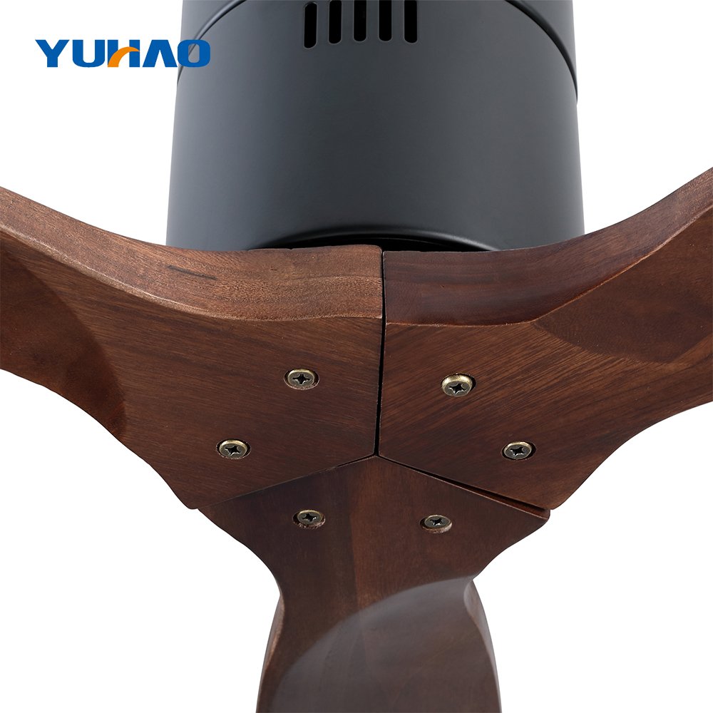 modern 52 inch solid wood 3 blades wooden living room decoration led ceiling fans lights lamp with remote control for home