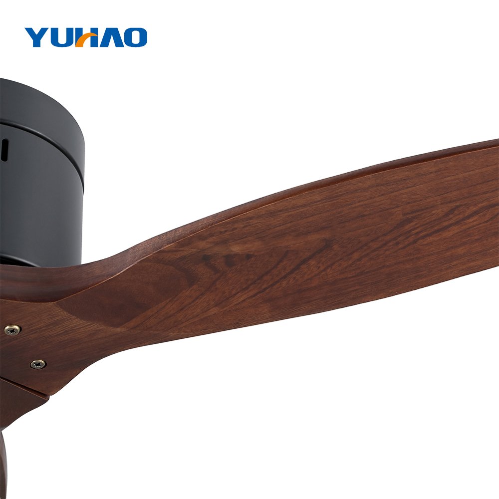 modern 52 inch solid wood 3 blades wooden living room decoration led ceiling fans lights lamp with remote control for home