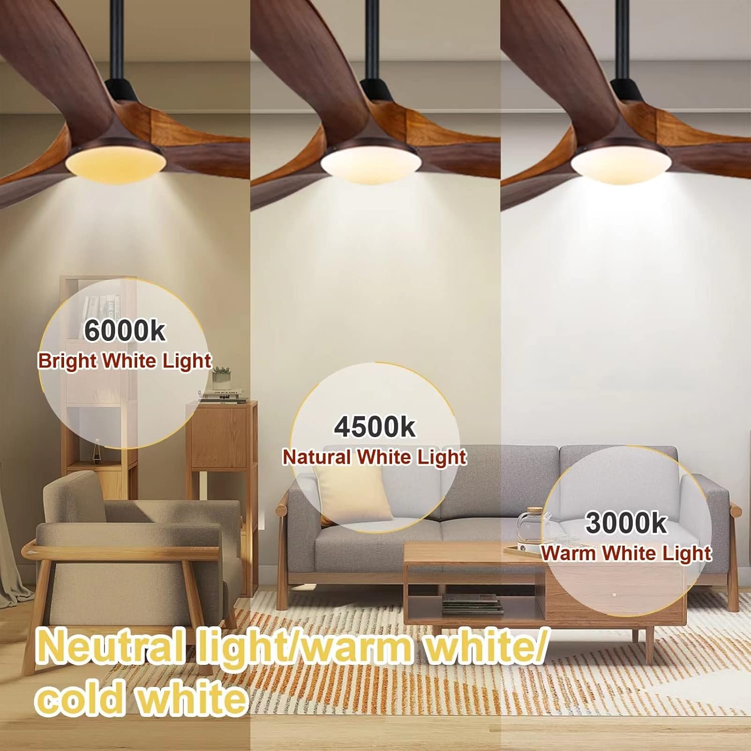 52 inch 3 Blade Large Airflow Commercial Farmhouse Rustic Ceiling Fans with Lights for Outdoor Patios with Light