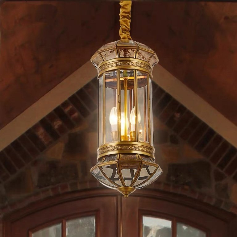 The latest European style all copper pendant light courtyard outdoor pavilion landscape garden corridor waterproof pendant light