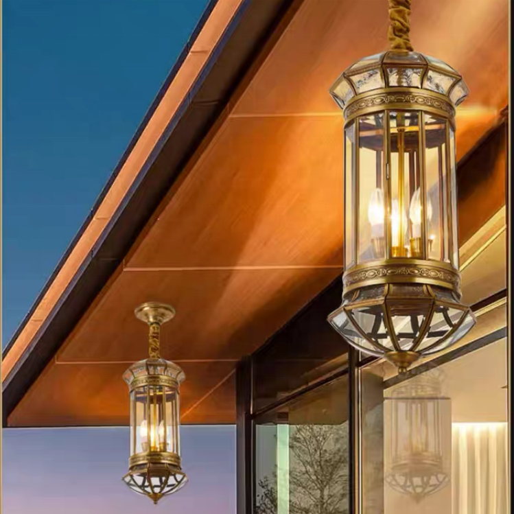 The latest European style all copper pendant light courtyard outdoor pavilion landscape garden corridor waterproof pendant light