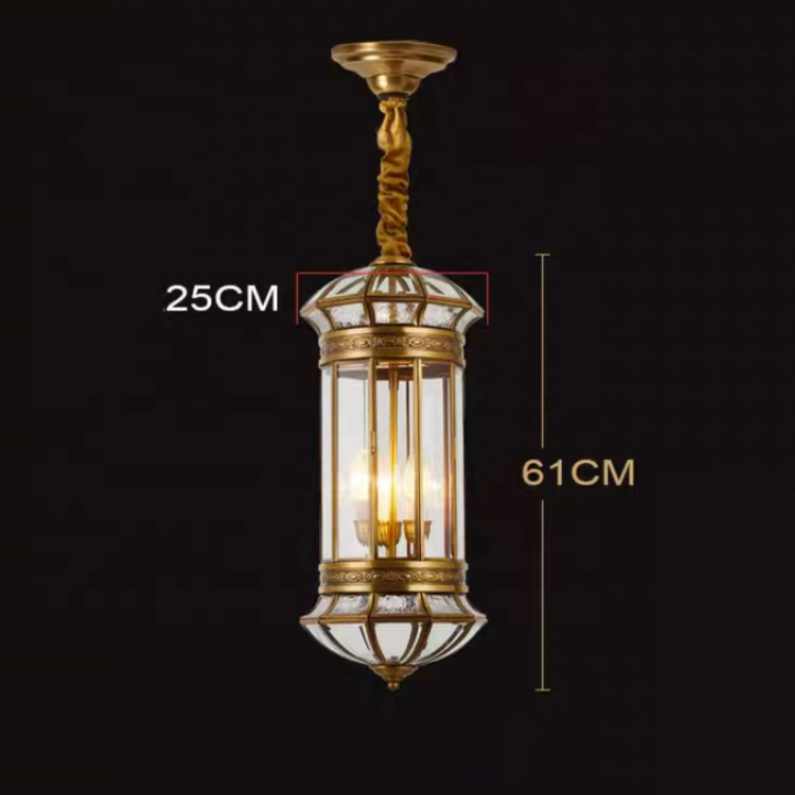 The latest European style all copper pendant light courtyard outdoor pavilion landscape garden corridor waterproof pendant light