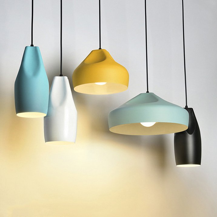 Modern Nordic colorful lampshade ring living room bedroom home decorative lighting high ceiling LED Chandeliers pendant lights