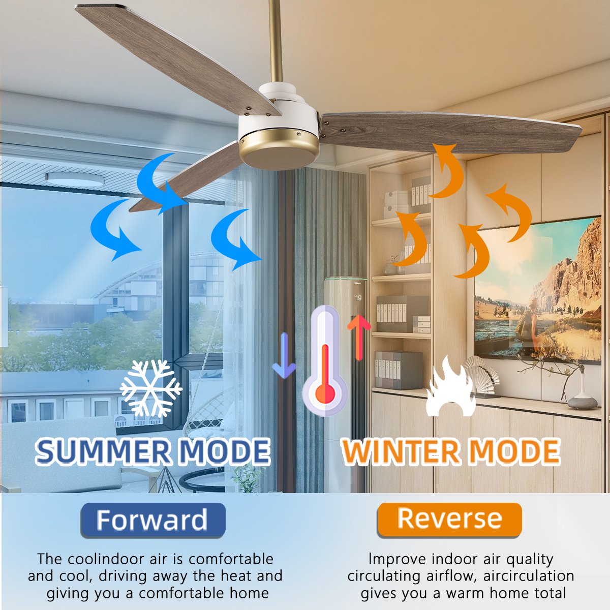 3 Blade Solid Wood Blades 6 Speed Ceiling Fans Remote Control Bedroom Modern Ceiling Fan No Light