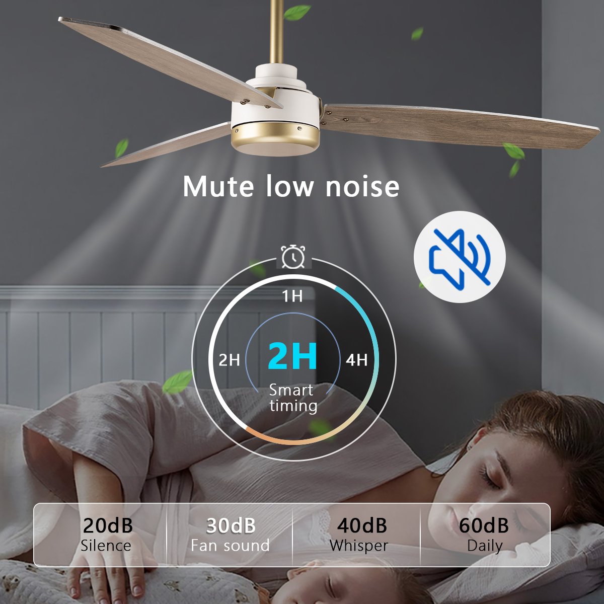 3 Blade Solid Wood Blades 6 Speed Ceiling Fans Remote Control Bedroom Modern Ceiling Fan No Light