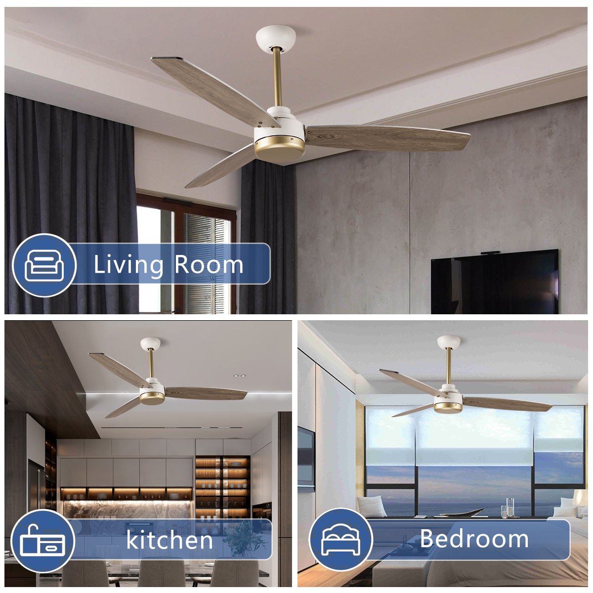 3 Blade Solid Wood Blades 6 Speed Ceiling Fans Remote Control Bedroom Modern Ceiling Fan No Light