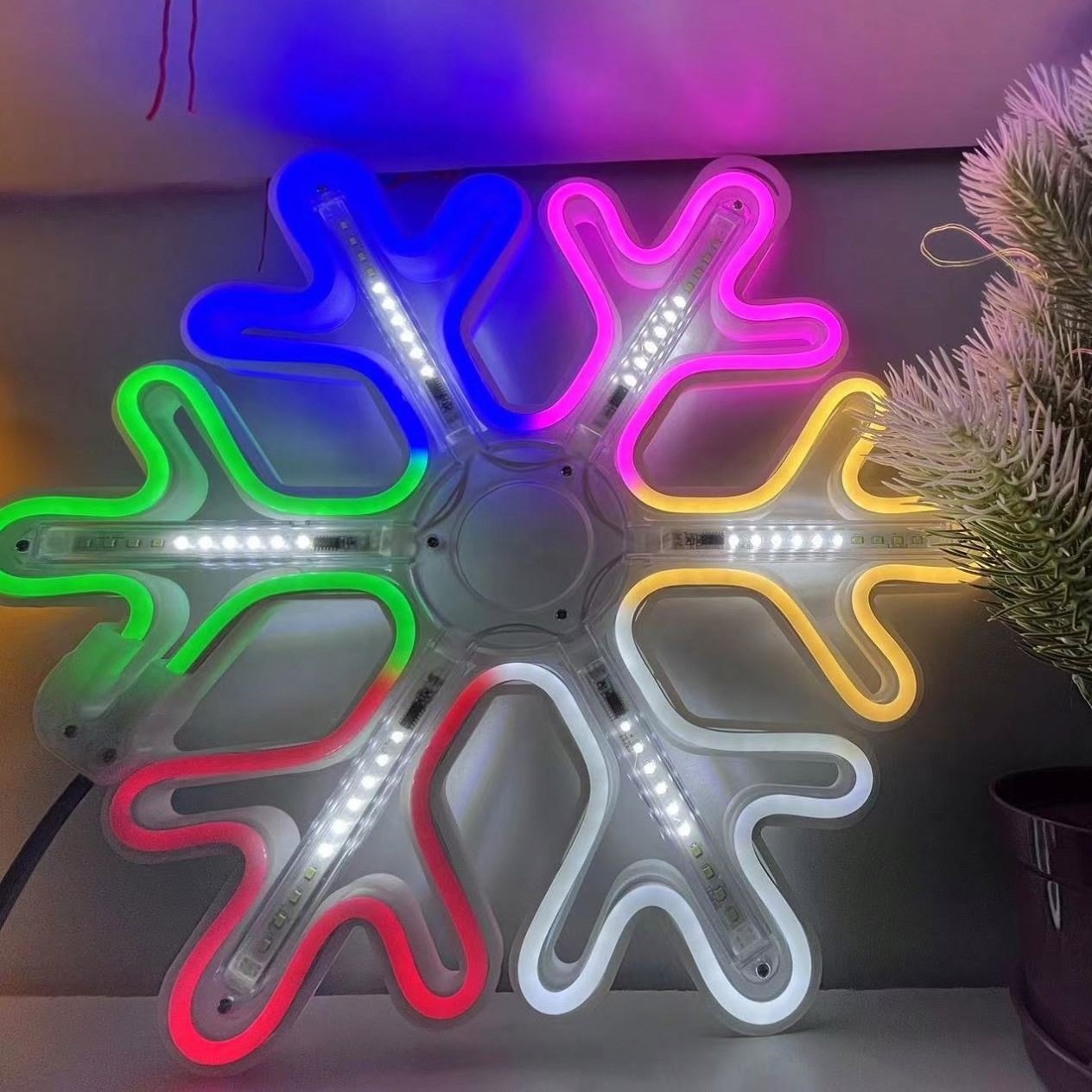 New product atmosphere decoration motif lighting outdoor snowflake rgb led neon rope light