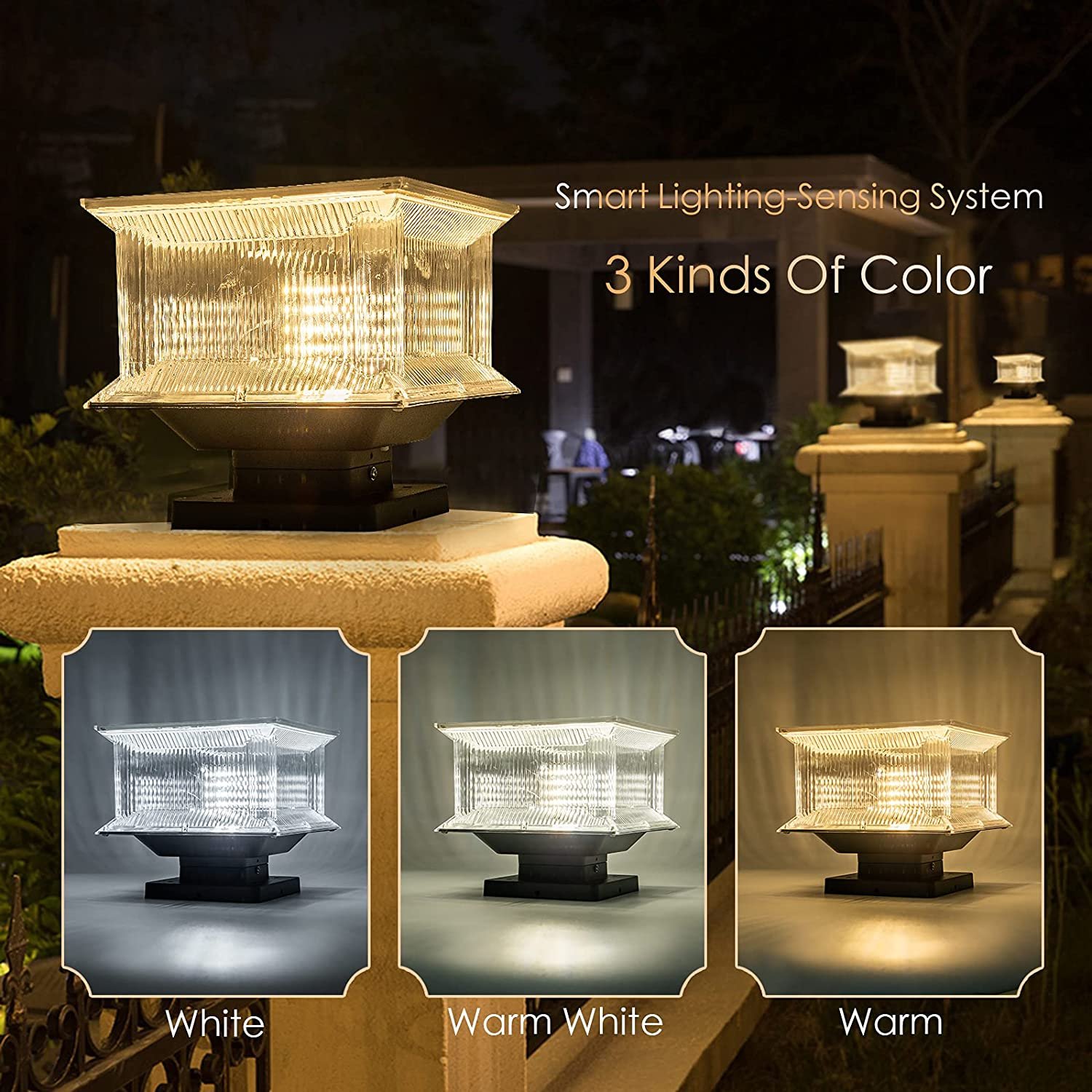 solar powered sensor lamp waterproof outdoor solar led gate pillar light for garden yard fence patio deck porch