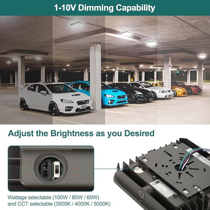 100-277V 40W 60W 80W 100W Wattage Adjustable Gas Station IP65 Waterproof Garage Ceiling Led Canopy Light For Warehouse