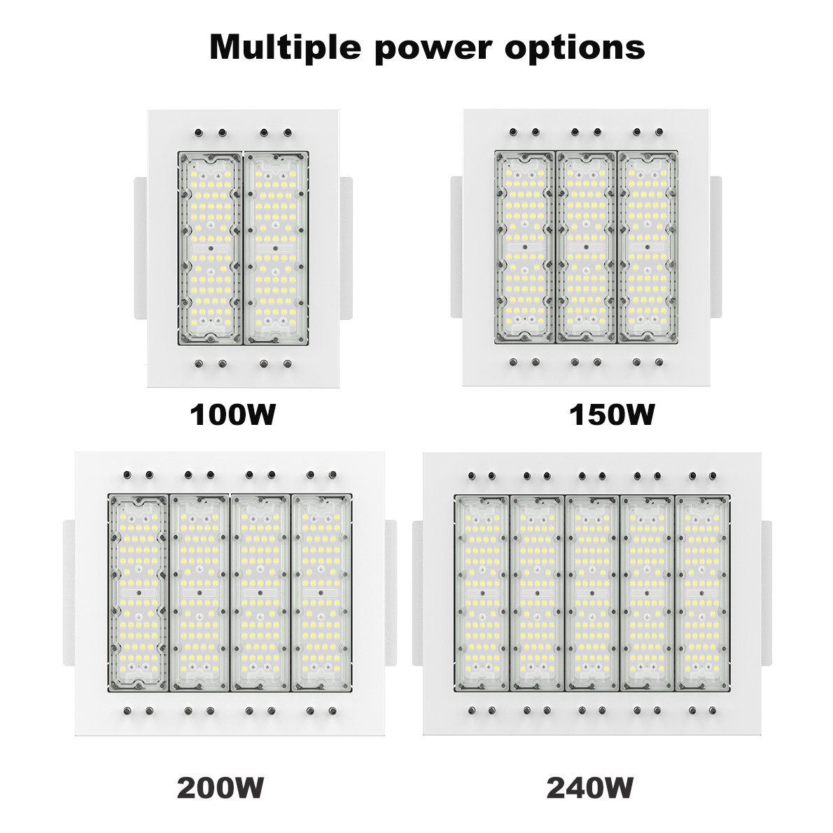 Waterproof IP66 Aluminum Recessed Surface Mounting Led Lighting 100W 150W 200W 240W Square Gas Station Canopy Light