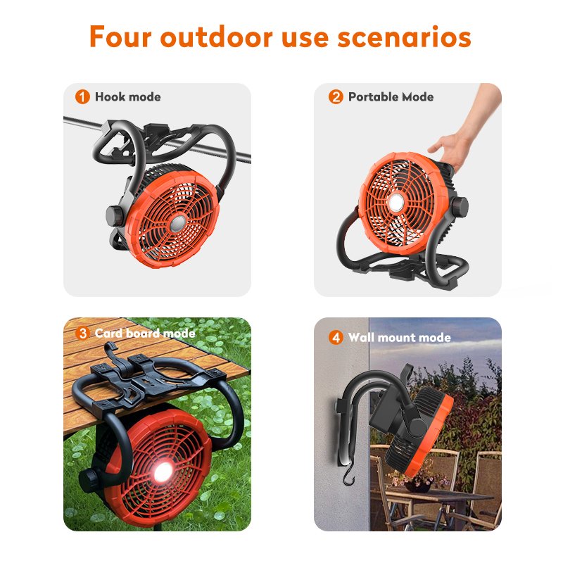 Rechargeable shaking head 20000mah electric desk stand table portable fan solar outdoor camping battery fan with led light