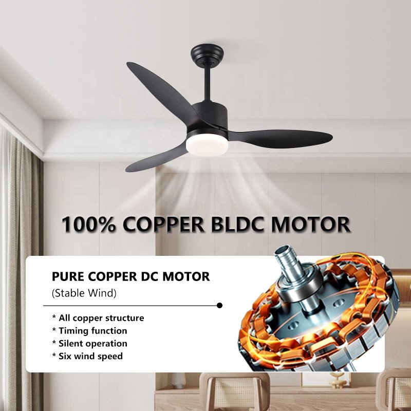 Black Ceiling Fan with Light Energy Saving Ceiling Fans CB CE ETL ROHS KC Remote Control Fan Light Electric English 6 ABS Blades