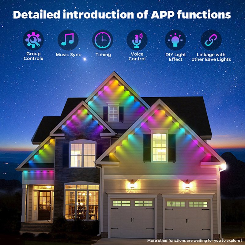 RGB+IC Smart Outdoor String Light Outside String Downlights Eaves Lights IP65 Waterproof for Garden Party Christmas