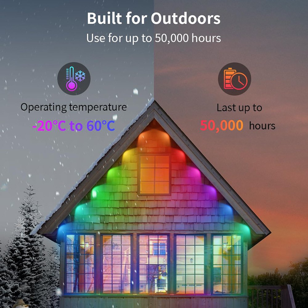 RGB+IC Smart Outdoor String Light Outside String Downlights Eaves Lights IP65 Waterproof for Garden Party Christmas