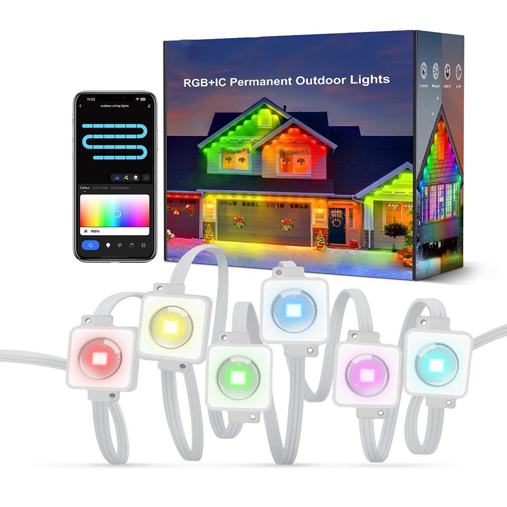 RGB+IC Smart Outdoor String Light Outside String Downlights Eaves Lights IP65 Waterproof for Garden Party Christmas