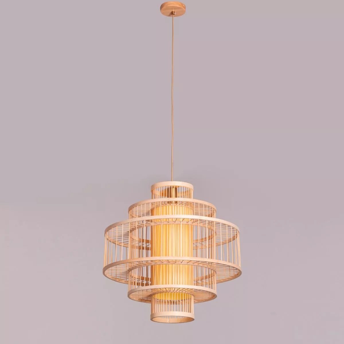 Wooden Cylindrical Ceiling Cane Mashed Pendant Lamp for Indoor Outdoor Bedroom, Hall Study room Library & Office.