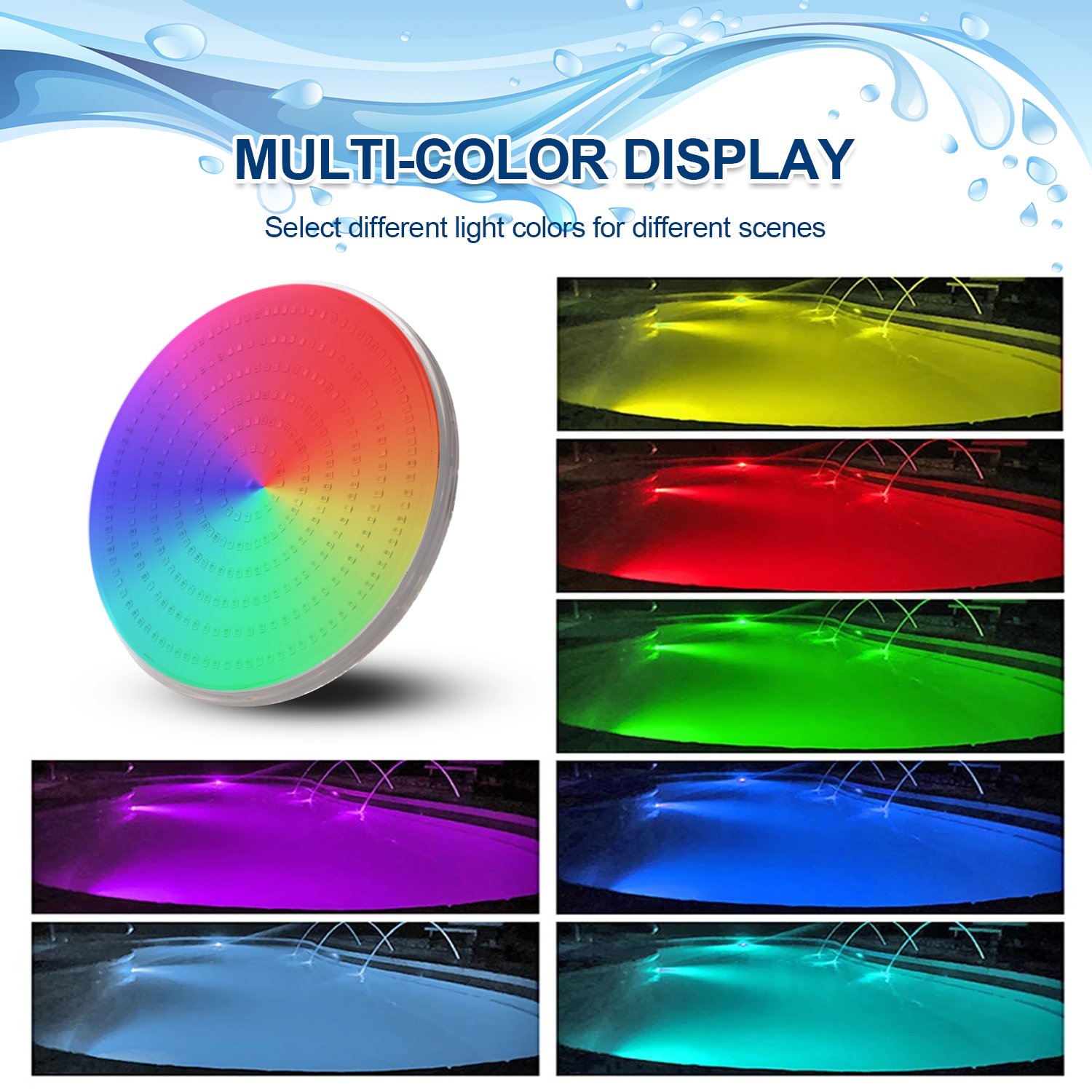 30w RGB Color Changing Pool Light Led Outdoor 12v Round Flat Underwater Led Light with Smart Remote Controller