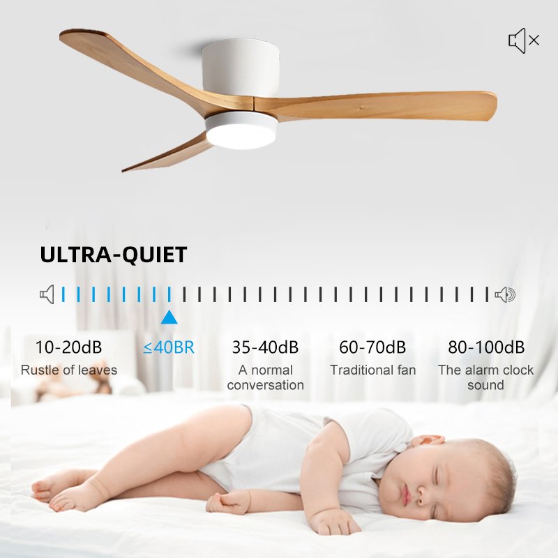 Remote Control Three Solid Wood Blades Glass Body 52inch Outdoor Dc Electric Ceiling Fans