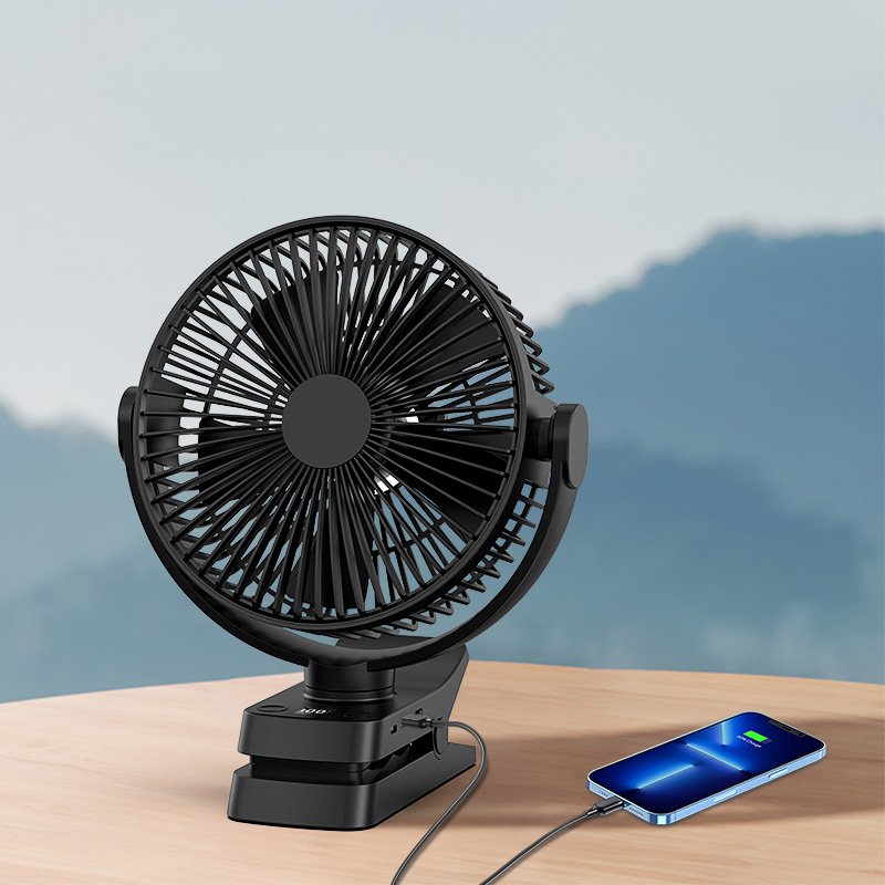 New Design Outdoor Portable Handheld Table Ceiling Fan USB Rechargeable LED Light Desktop 8 Inch Clip Fan With Power Bank