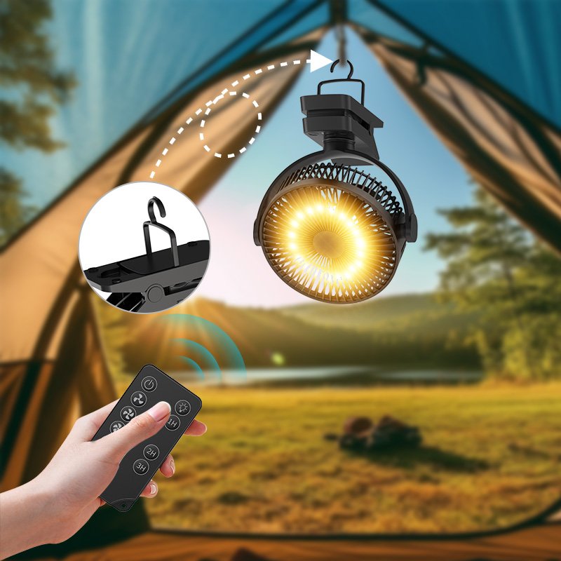 New Design Outdoor Portable Handheld Table Ceiling Fan USB Rechargeable LED Light Desktop 8 Inch Clip Fan With Power Bank