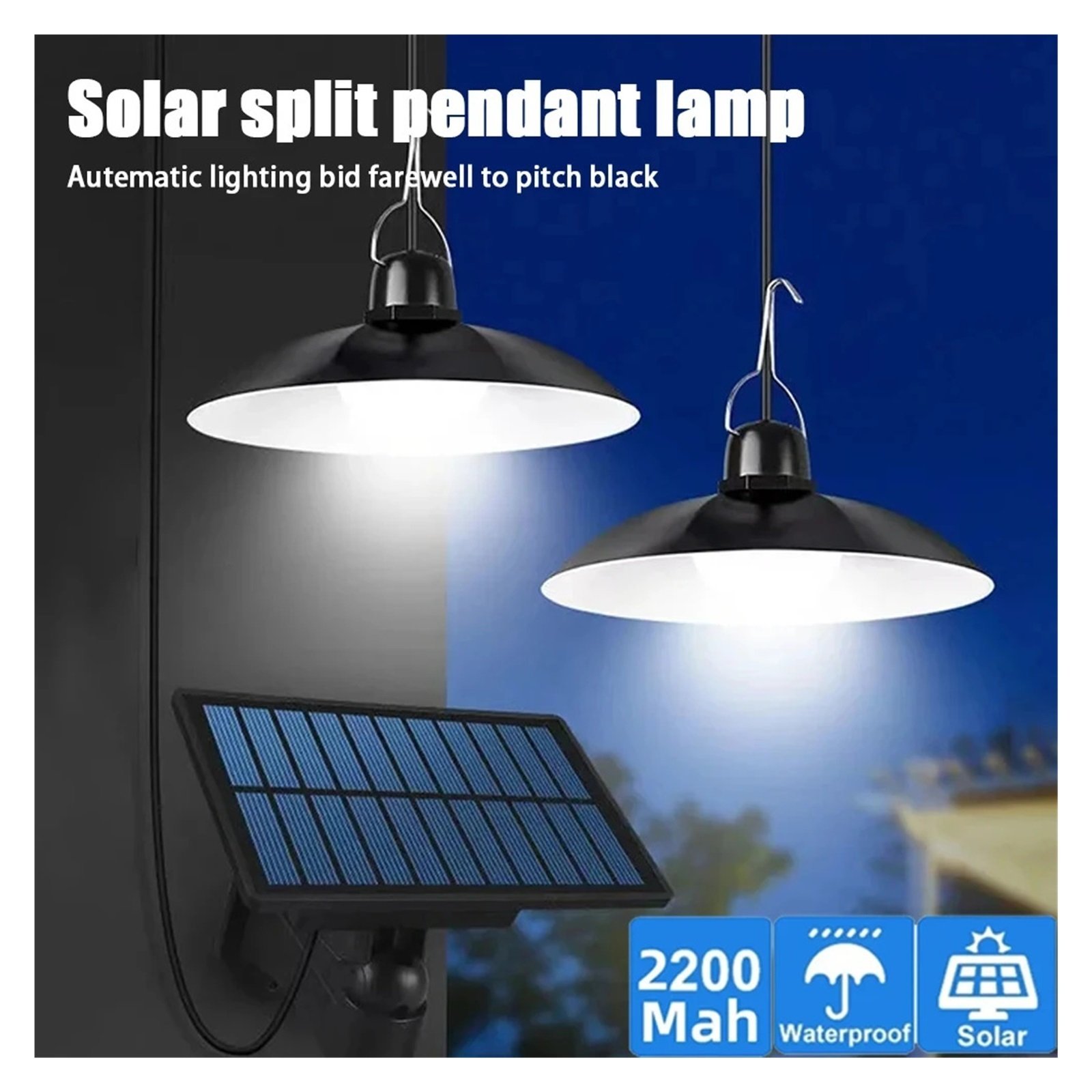 SenhuoSolar chandelier Super bright 2/1 chandelier IP65 waterproof indoor shed barn room Outdoor garden patio