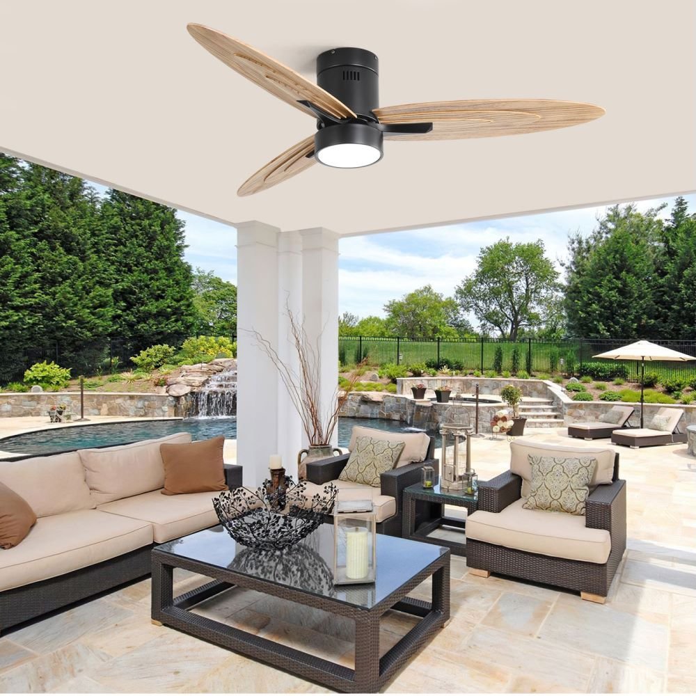 Modern Smart Remote Control Ceiling Fan 3 Solid Wood Blades Ceiling Fan With Lights