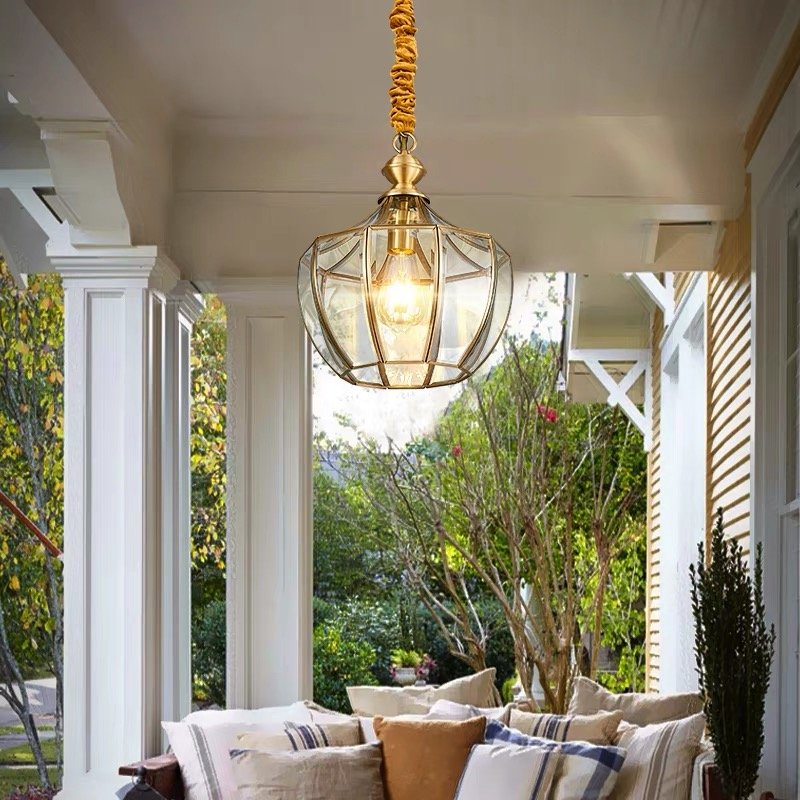 Thickened all copper pendant lamp, transparent glass, super bright popular on the internet and minimalist terrace pendant light