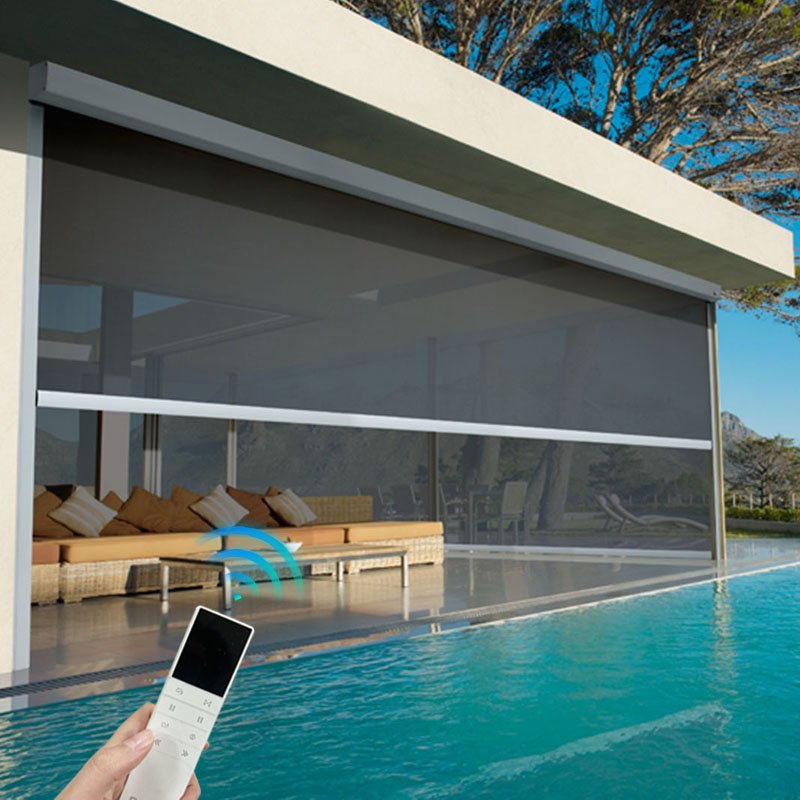 Modern horizontal windproof outdoor window roller blinds zip track blinds waterproof retractable patio screen outdoor blinds