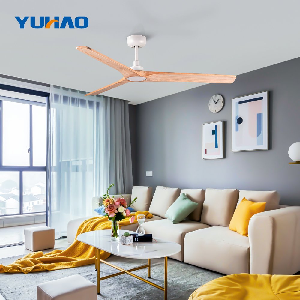 52" solid wood straight blades DC low noise ceiling fan without light
