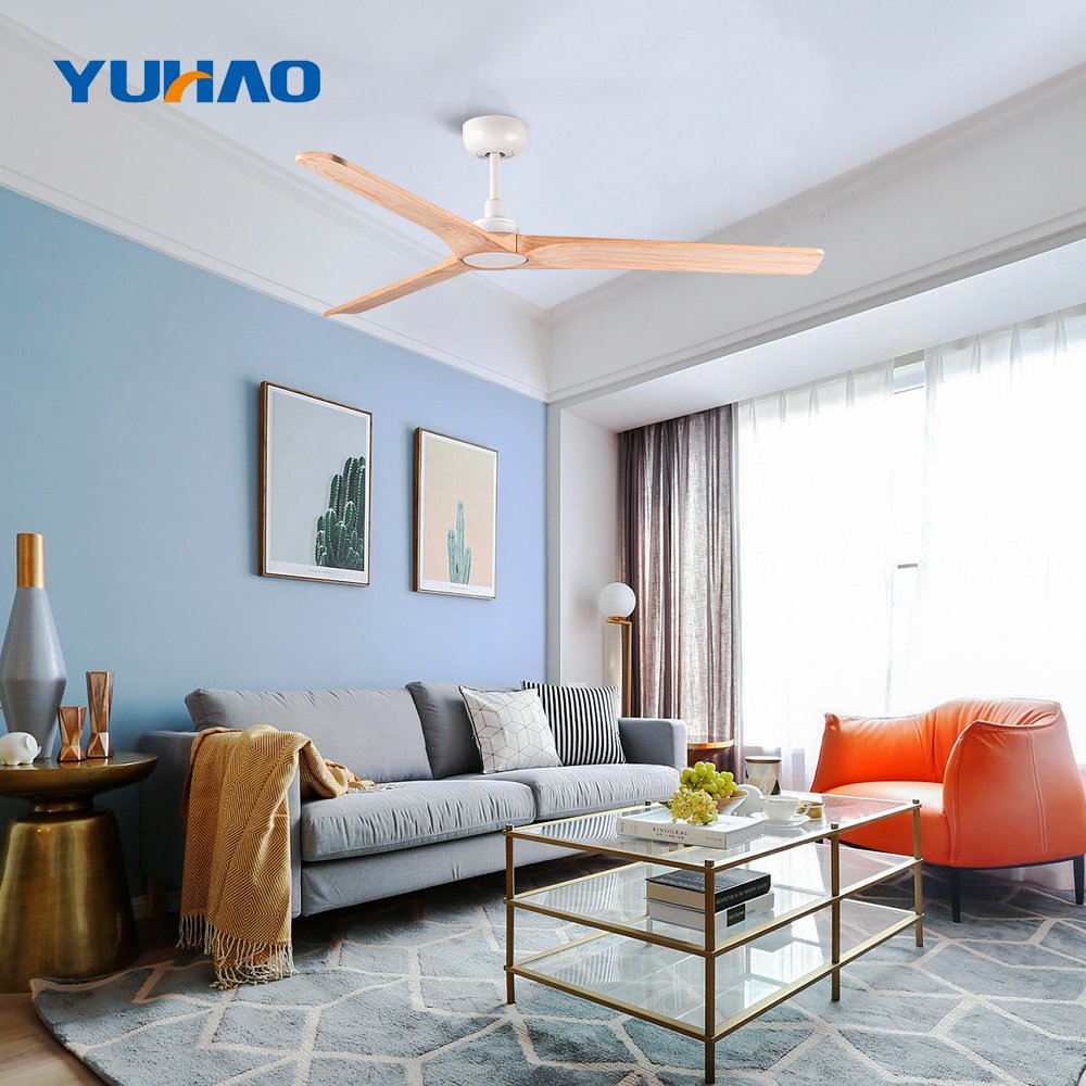 52" solid wood straight blades DC low noise ceiling fan without light