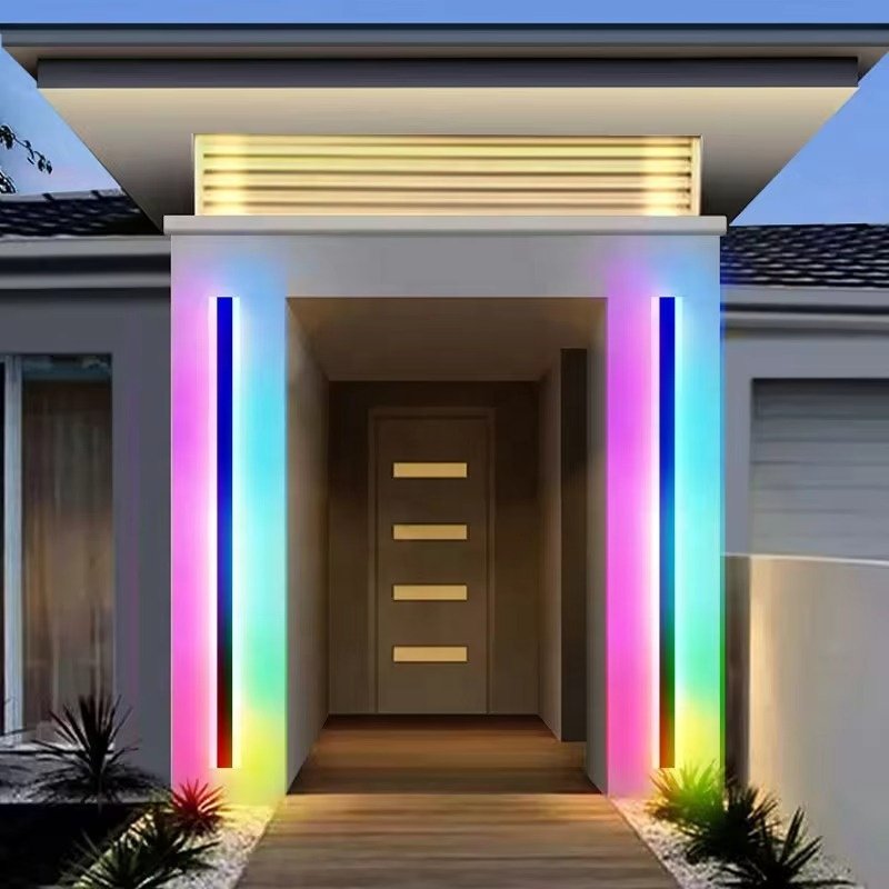 Factory wholesale outdoor RGB12W waterproof long linear LED wall lamp intelligent wall lamp household bar atmosphere wall lamp