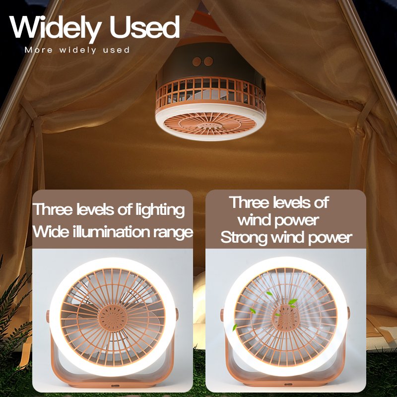 Rechargeable Outdoor Camping Tent Ceiling Fan Light USB Portable Mobile Power Desktop Fan With Light