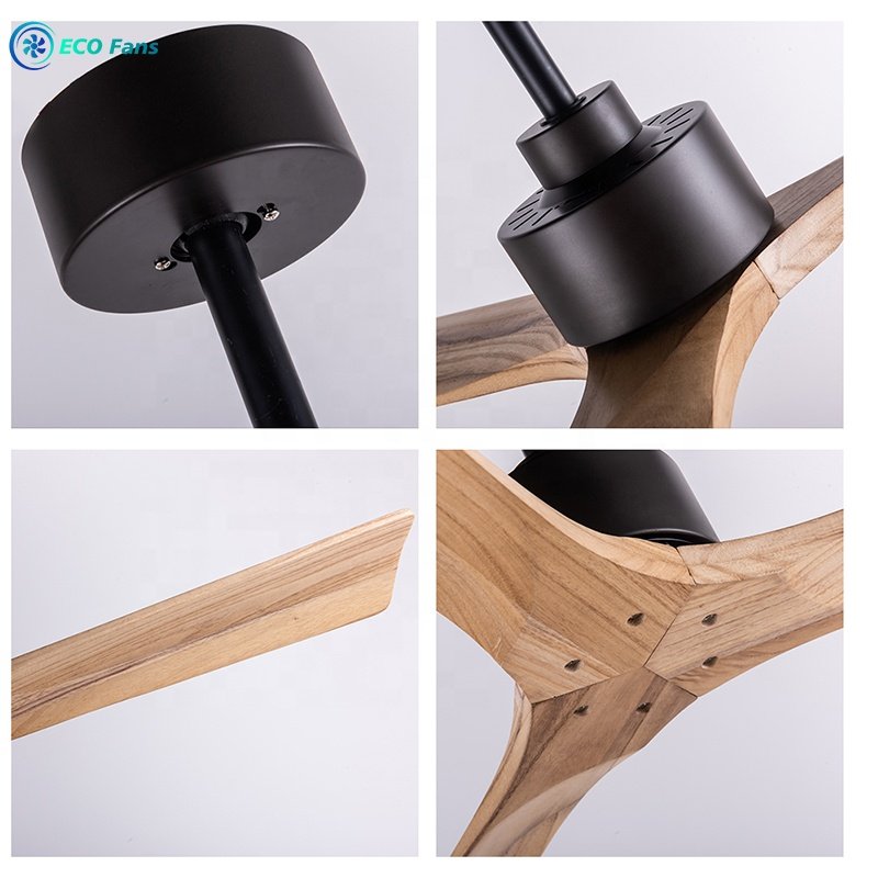 Modern Minimalist Ceiling Fan No Light 52 Inch 3-wood Blades DC Motor Silent Ceiling Fan ECO 522301