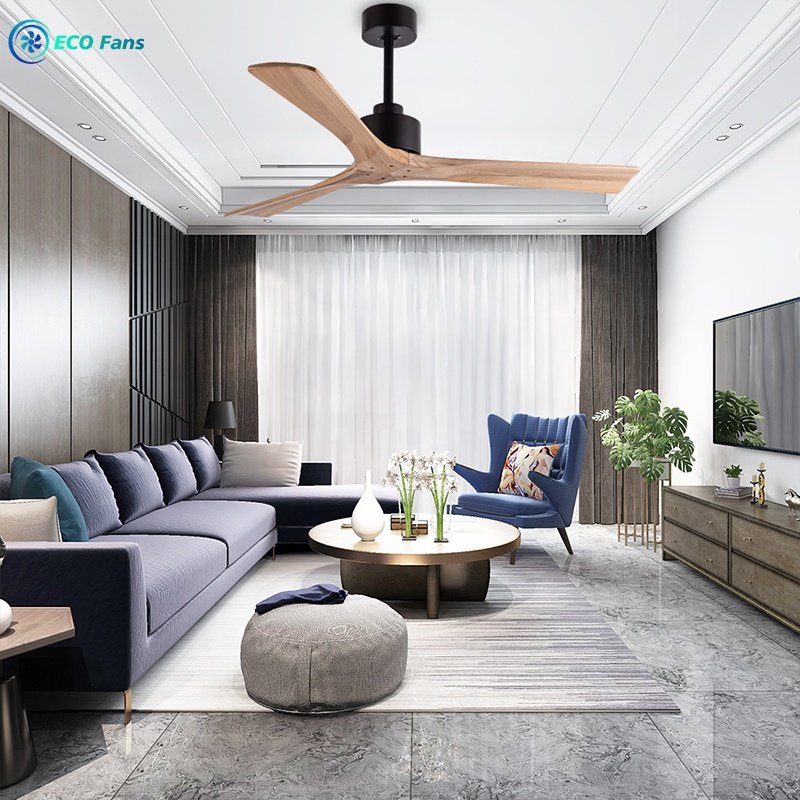 Modern Minimalist Ceiling Fan No Light 52 Inch 3-wood Blades DC Motor Silent Ceiling Fan ECO 522301