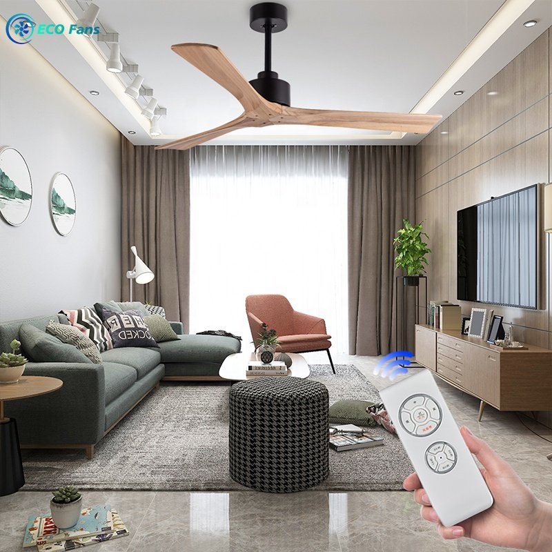 Modern Minimalist Ceiling Fan No Light 52 Inch 3-wood Blades DC Motor Silent Ceiling Fan ECO 522301