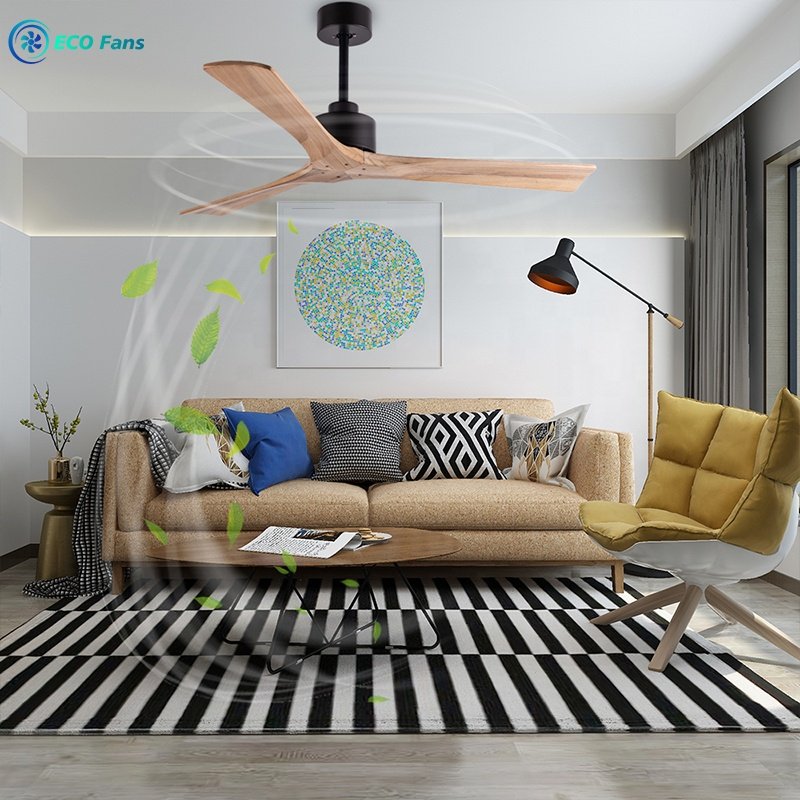 Modern Minimalist Ceiling Fan No Light 52 Inch 3-wood Blades DC Motor Silent Ceiling Fan ECO 522301
